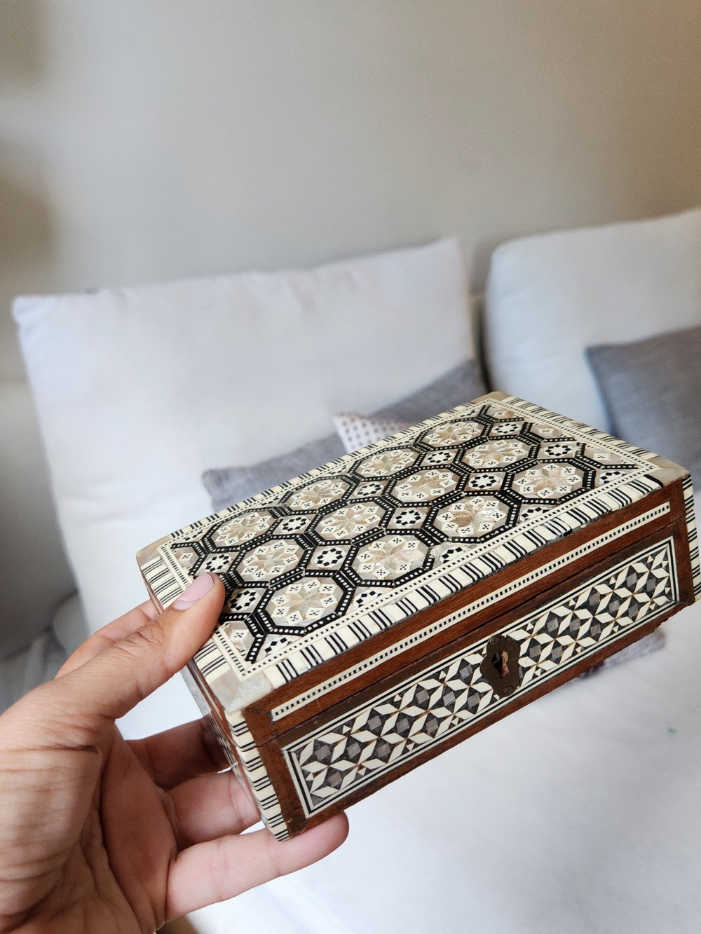 Inlay Decorative Trinket Box - Ivory, Black & Brown